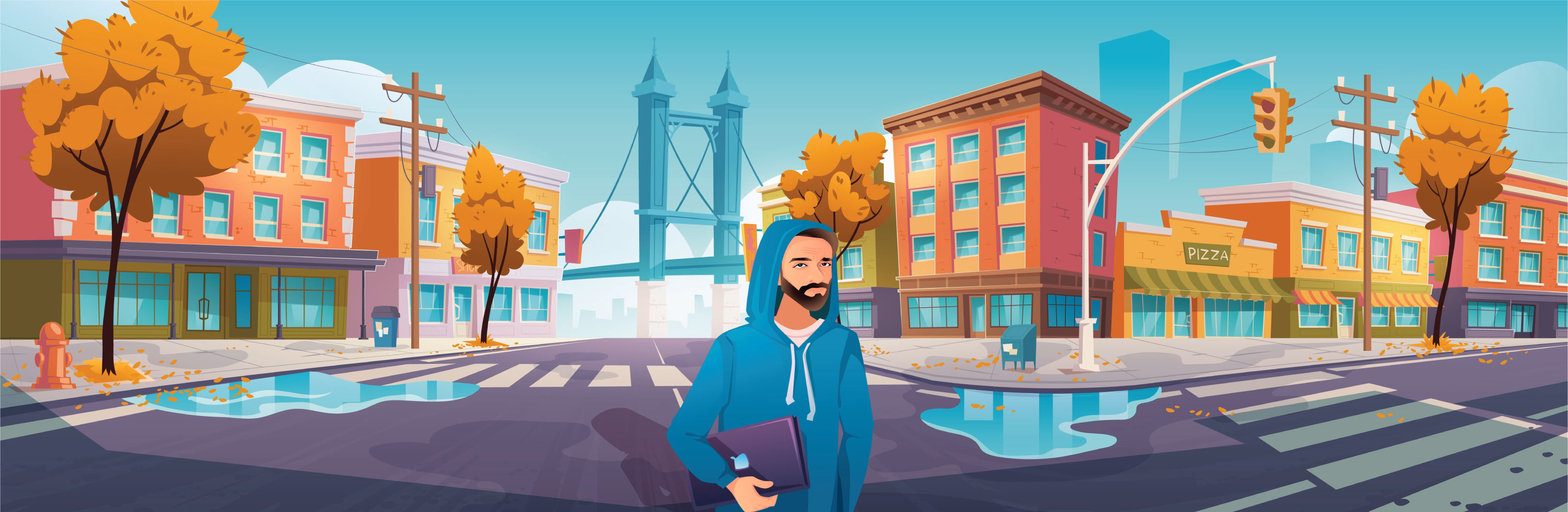 islamabushuaala in cartoon style with city by Islam Abu Shuaala